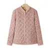 Jaqueta de Algodão Doce e Quente para o Inverno 2025 para Mães de Meia-Idade e Idosas, Gola Alta, Estampa Floral, Forrada com Fleece, Acolchoada, Elegante e Juvenil