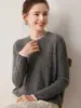 Suéter de malha feminino gola redonda outono e inverno 100% cashmere solto trançado em blocos de cor gola redonda versátil slim-fit pulôver manga longa