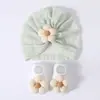 Set de Sombrero y Calcetines para Bebé de Comercio Exterior, Set de Sombrero Hiyab Floral para Recién Nacido, Set de Accesorios para la Cabeza de Bebé, Calcetines para Bebé