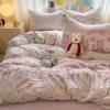 Juego de cama de cuatro piezas de algodón lavado puro clase A, funda nórdica de dibujos animados, sábanas, dormitorio de estudiantes, algodón agradable para la piel, juego de tres piezas de funda nórdica individual