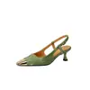 Tacones altos de punta cuadrada con puntera de hierro, tacón de aguja, sandalias de moda para mujer, estilo chino nuevo, estilo nacional, con temperamento, de una sola tira, con puntera cubierta, zapatos de una sola capa con talón descubierto