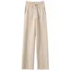 Novedad Otoño/Invierno Pantalones de Cachemira para Mujer Pantalones Gruesos de Cachemira de Pierna Ancha Adelgazantes Color Sólido Diseño con Costura Central con Cordón Pantalones Casuales