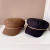Recomendar sombrero de visera plano retro azul marino para mujer, gorra de béisbol casual de otoño e invierno, sombrero octogonal de lana de color liso, sombrero de moda versátil