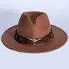 Sombrero Vaquero Occidental de Moda con Decoración de Cabeza de Vaca, Sombrero de Paja con Accesorios en Estilo Étnico Tribal Europeo y Americano
