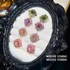 Jardín de Monet~Pendientes de Botón Redondos de Circonita Dopamina, Pendientes Dulces y Versátiles, Pendientes de Lujo Ligero y de Alta Gama para Mujer
