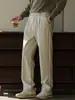 Calça Casual Masculina Outono/Inverno Mistura de Algodão Amiga da Pele Fivela de Metal Cintura Meio Elástica Calça de Perna Reta Calça de Perna Larga