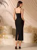 Vestido bandage europeu e americano feminino com corrente pesada e adornos de diamante, vestido longo justo para comércio exterior