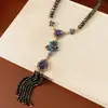 Collar Vintage con Forma de Serpiente de Vidrio Bordado con Diamantes, Cadena Retro para Suéter, Set de Joyería de Lujo Ligero de Alta Gama
