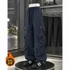 Pantalones de Esquí Impermeables con Forro de Terciopelo para Otoño e Invierno para Hombre, Marca de Moda, Pantalones Cargo Rectos Holgados para Exteriores, Pantalones Casuales Gruesos