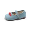 Sapatos de couro pequenos para meninas, primavera e outono 2025, sapatos de princesa com laço e boca rasa, sola macia, sapatos de feijão para bebês