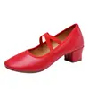 Zapatos de Baile Plaza de Cuero Suave para Mujer Tacón Grueso Adulto Tacón Bajo/Medio Suela Suave Zapatos de Baile para Actuación Zapatos de Baile Latino