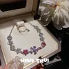 Joyería Sueño de una Noche de Verano Flores Moradas Collar de Piedras Preciosas Lujo Ligero Flores Moradas Iris de Alta Calidad Pulsera de Zirconia