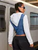 Chaqueta de mezclilla para mujer con retazos de estilo callejero retro europeo y americano, color liso, con bolsillo y botones, para uso diario en otoño e invierno