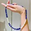 Collar de Cadena para Clavícula con Diseño de Perlas de Agua Dulce Naturales y Lapislázuli de Alta Calidad