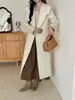 Casaco de lã dupla face de inverno, forrado com fleece, espessado, corte solto, modelo longo com cinto, lapela grande, roupão de casaco de lã cashmere feminino