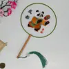 Leque Redondo Bordado de Suzhou, Bordado Dupla Face, Tema Panda de Chengdu, Leque de Dança Estilo Antigo, Leque para Foto, Venda Direta de Fábrica