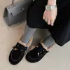 Sapatos Quentes de Couro de Vaca com Lã e Algodão para Mulheres, Sapatos Boken Retrô, Novos Sapatos Rasos com Cadarço de Bico Redondo em Couro Genuíno com Contas