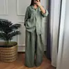 Enviado Agora 2025 Site Independente Transfronteiriço Europeu e Americano Conjunto de Duas Peças para Mulheres: Camisa de Cor Sólida de Algodão e Linho Solta e Calça de Perna Larga Botonada