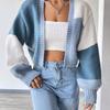 Suéter cárdigan europeo y americano de 24 piezas para mujer, nuevo, combinable con todo, informal, de nicho, retro, a rayas, de manga larga, abrigo para mujer