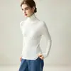 Novo suéter de malha fina 100% lã, gola alta, caimento justo, para mulheres, cor sólida, manga longa, camada base, tricotado, elegante, adequado para o trabalho