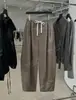 Calça Casual Yuran 26 Estilo Novo de Início de Primavera em Tencel Lavado à Areia com Pregas Tridimensionais Segmentadas Cintura Elástica Perna Larga Comprimento Total
