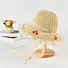 Estilo Delicado Chapéu de Palha Dobrável Tendência Bordado Cereja Proteção Solar Chapéu de Sol para Mulheres Renda Estilo Coreano