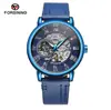 Nuevo Reloj Forsining para Hombre Moda Casual Clásico Popular Azul Resistente al Agua Calado Manual Mecánico