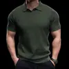 Nova camisa de malha de manga curta de verão para homens, camisa polo de seda gelada, gola V, camiseta de negócios slim fit, atacado transfronteiriço