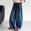 Estilo Novo Outono e Inverno Jeans para Meninas Médias e Grandes Roupas Infantis Crianças Meninas Jeans Banana Solto Plus Velvet Emagrecedor