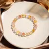 Nova pulseira de cristal com peixe koi estilo chinês para mulheres, cristal de gelo requintado de nicho com flores vermelhas e amarelas, pulseira de cristal de laço único para mulheres