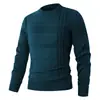 Suéter de Punto Jacquard con Cuello Redondo para Hombre Otoño Invierno Textura Rayada Jersey Ajustado Capa Interior Capa Base Múltiples Colores En Stock