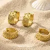 Nuevos Pendientes de Aro en Forma de C con Zirconia, Grabado de Luna, Sol y Estrella Estilo Chino, Acero Inoxidable Chapado en Oro Pendientes de Aro de Nicho para Mujer