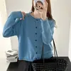 Cardigan Suéter Tricô Gola Redonda Manga Longa de Pelo de Guaxinim para Mulheres Outono e Inverno Novo Estilo Coreano Solto Cor Sólida Jaqueta Suéter Tricô Top