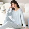 Nuevo Conjunto de Pijama de Algodón Puro Transpirable Amigable con la Piel, Cuello Redondo, para Mujer, Manga Larga Cómodo, Se Puede Usar Afuera, Conjunto de Ropa de Casa Estampado, Otoño e Invierno