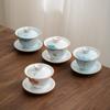 Cuenco de té de cerámica de estilo chino, cuenco de té sencillo de tres piezas para el hogar, cuenco de té grande antiescaldadura estilo pastoral Dehua.