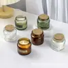 Taza de Vela Perfumada Marrón Personalizada Taza Vacía DIY Estilo Ins Frasco de Vidrio Marrón Pequeño para Velas Botella Vacía con Tapa de Corcho de Madera