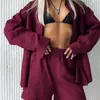 Conjunto de Cárdigan de Manga Larga y Shorts Color Sólido 2026 Transfronterizo para Primavera y Verano, Atuendo Casual Simple Estilo Europeo y Americano Venta al por Mayor