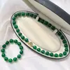 Pulsera y Collar de Calcedonia Natural Verde Imperial Verde 7A de Alta Calidad de 12 mm Juego de Regalo para el Día de la Madre