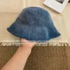 Chapéu de Pescador Vintage Desgastado Lavado com Borda Desfiada para Mulheres, Versátil e Respirável, Chapéu Bucket para Cobertura Facial Primavera e Verão, Chapéu Cloche de Tricô com Proteção Solar