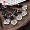 Collar de Ágata Nubes Auspiciosas Candado Ruyi Luna Blanca Calcedonia Natural Cuerda Trenzada de Jade Colgante Unisex Regalo de Festival