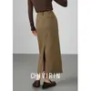 Saia Midi Reta Listrada Vintage para Mulheres 2026 Novo Estilo Início da Primavera Elegante para o Trabalho Lã de Alta Qualidade Afinando Saia Lápis