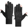 Guantes transfronterizos de otoño e invierno con tapa abatible para dos dedos sin dedos pantalla táctil cremallera pesca ciclismo deportes al aire libre forro polar a prueba de frío y cálidos