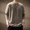 Camiseta de Manga Larga Bordada Sencilla de Algodón Bambú de Alta Gama para Hombre 2026 Otoño Nueva Holgada Tendencia Retro Japonesa Top