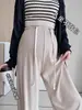 Calça Maternity Reta Wide Leg de Listras Verticais de Verão Cintura Elástica com Cordão Tamanho Plus Size Casual Cor Sólida Estilo Básico Calça Longa para Gestantes