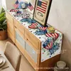 Camino de mesa transfronterizo nuevo para el 4 de julio, Día de la Independencia, con estampado de estrellas y fuegos artificiales, Decoración de mesa de cocina para fiesta, Camino de mesa de lino