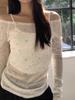 Estilo coreano Ins Perspectiva Design Sense manga comprida protetor solar camiseta Y2K Stars Full Led Shoulder Collar Hot Girl Top para Mulheres