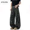 Pantalones cargo de camuflaje deconstruidos estilo americano para hombre, pantalones anchos estampados versátiles de moda para verano, pantalones largos holgados de ajuste relajado vintage