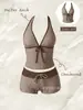 Colección Traje de Baño de Dos Piezas para Mujer Estilo Retro Americano con Lunares y Bloques de Color, Escote Halter, Moldeador y Favorecedor, Traje de Baño para Vacaciones en la Playa para Mujeres