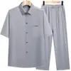 Camisa de seda helada para hombres de mediana edad, traje casual estilo chino, traje Tang fino de verano holgado para caballeros mayores