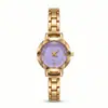 Relógio de Pulso Popular Feminino Transfronteiriço de Quartzo com Pulseira de Aço Dourado, Mostrador Redondo Pequeno, Ponteiros Romanos, Luxo Leve, Versátil para o Dia a Dia, Relógio Único Elegante